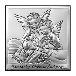 Obrazek srebrny Aniołki nad dzieckiem podpisem 6444